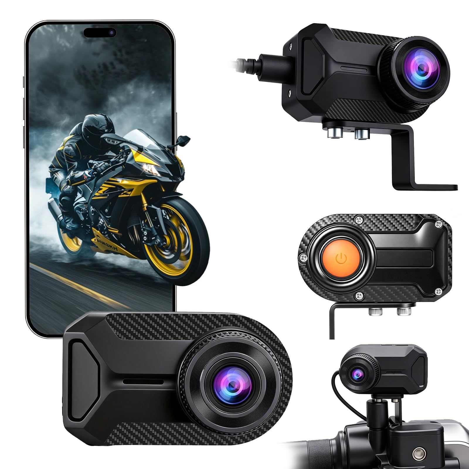 バイク用ドラレコ フロント 2K録画 130°広角 IP67防水 小型 スマホ連動 USB給電 衝撃・ループ録画 日本語対応 TFカード別売 | 2K録画、130°広角、IP67防水、コンパクト、スマホ連動、編集機能pms