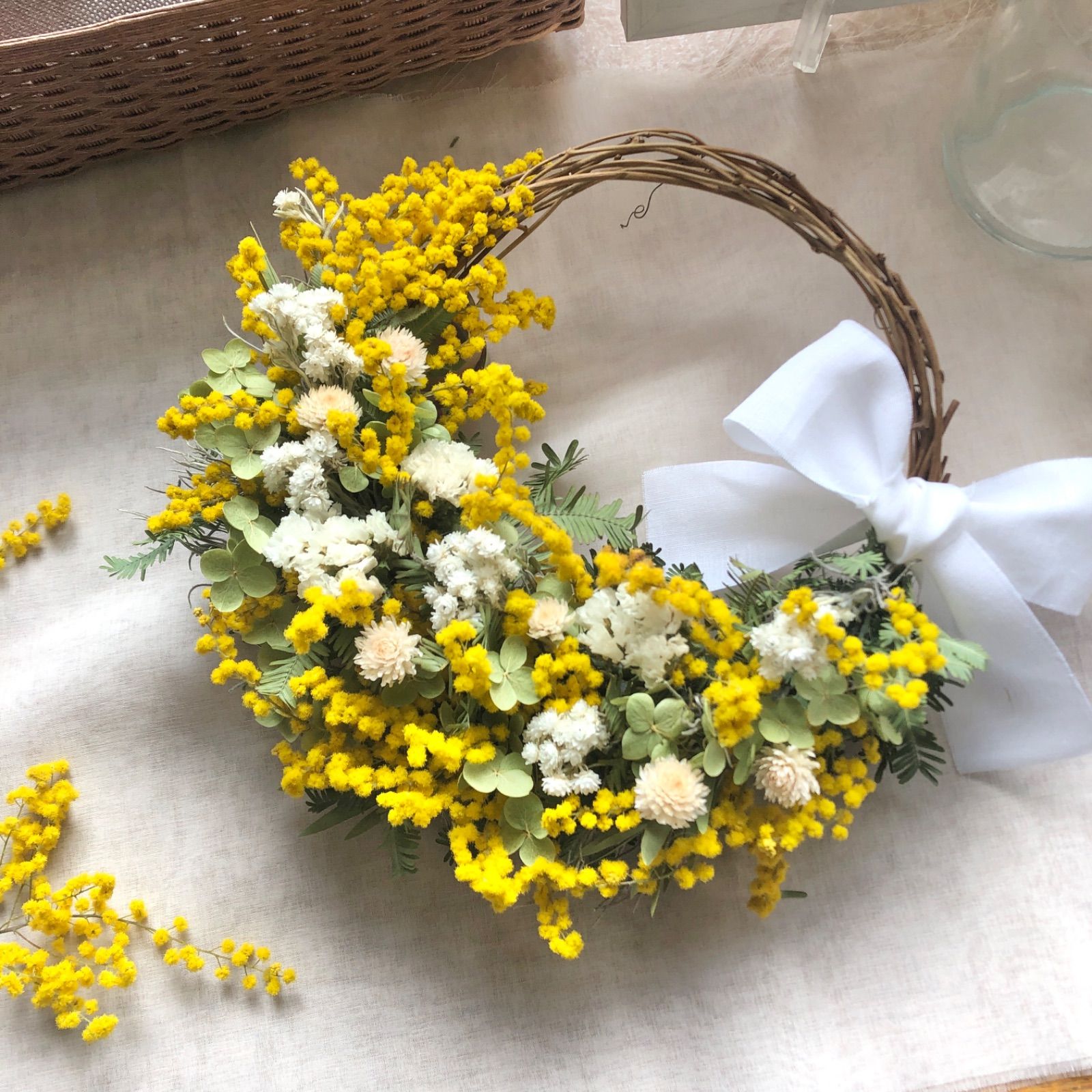 ＊Natural＊ころころミモザのリース　ミモザのリース☆ドライフラワーリース Natural＊ころころミモザのリースミモザのリース☆ドライフラワーリース