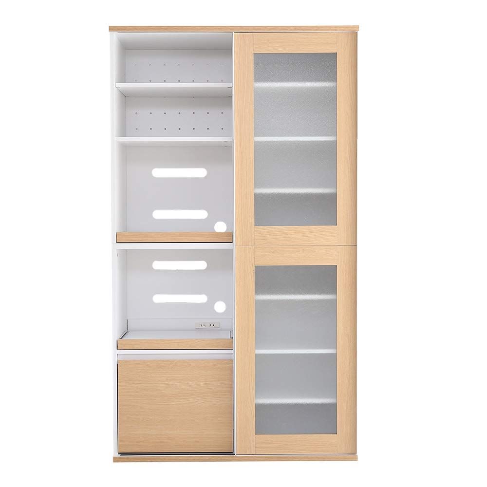 食器棚 キッチンボード 3色展開 ガラス引き戸 キッチン収納 2口コンセント付き 幅100cm 高さ180cm ナチュラル GL18-NAｍａ