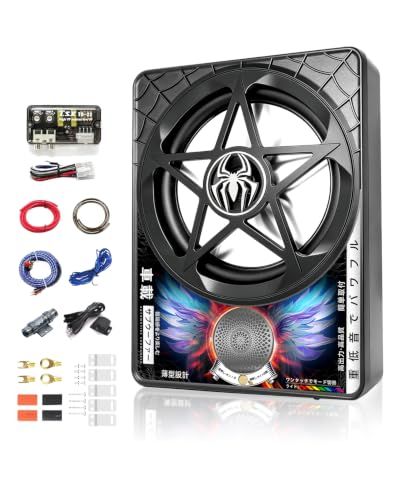 R★パワードサブウーファー 2000W アンプ内蔵 車 サブウーファー 3WAY 薄型 重低音 シート下取付 LEDライト 10インチウーハー アクティブ 車載 ウーファー 軽自動車・セダン・SUV・ミニバン・トラックなど対応 f95a0144