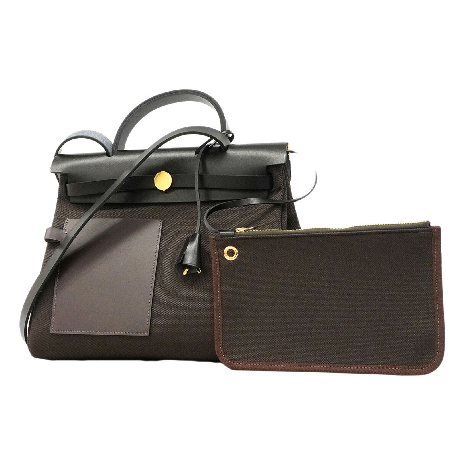 エルメス(Hermes) エルメス ハンドバッグ エールバッグジップポケットPM トワルミリタリー ブラック ブラウン G刻印 2wayバッグレディース P3189794