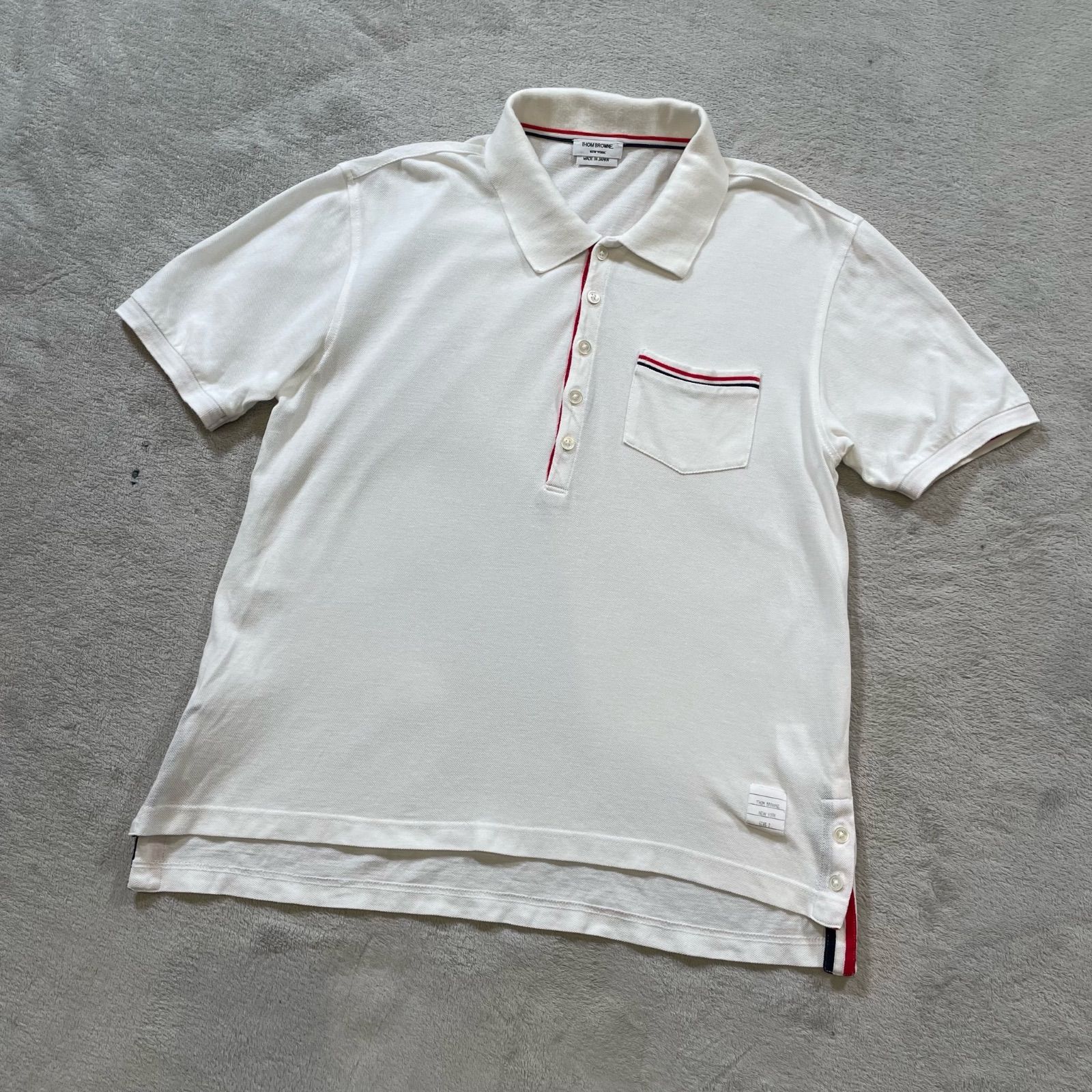 THOM BROWNE トムブラウン ポロシャツ 半袖 トリコロール 2 M相当 ホワイト 白 メンズ 前立て 胸ポケット クロスカンパニー　18821