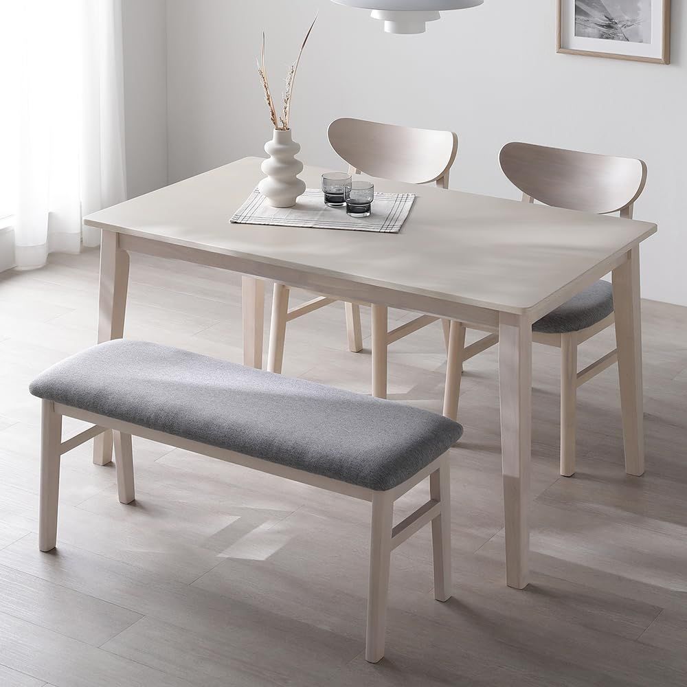 RASIK ダイニングテーブルセット 4人用 4点セット(テーブル135cm幅＋チェア2脚＋ベンチ) ホワイト 組立品 Lyvona リヴォナ | 天然木突板 北欧風デザイン 食卓 4人掛けｍａ 45,672円