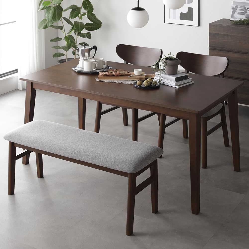 RASIK ダイニングテーブルセット 4人用 4点セット(テーブル150cm幅＋チェア2脚＋ベンチ) ブラウン 組立品 Lyvona リヴォナ | 天然木突板 北欧風デザイン 食卓 4人掛けｍａ