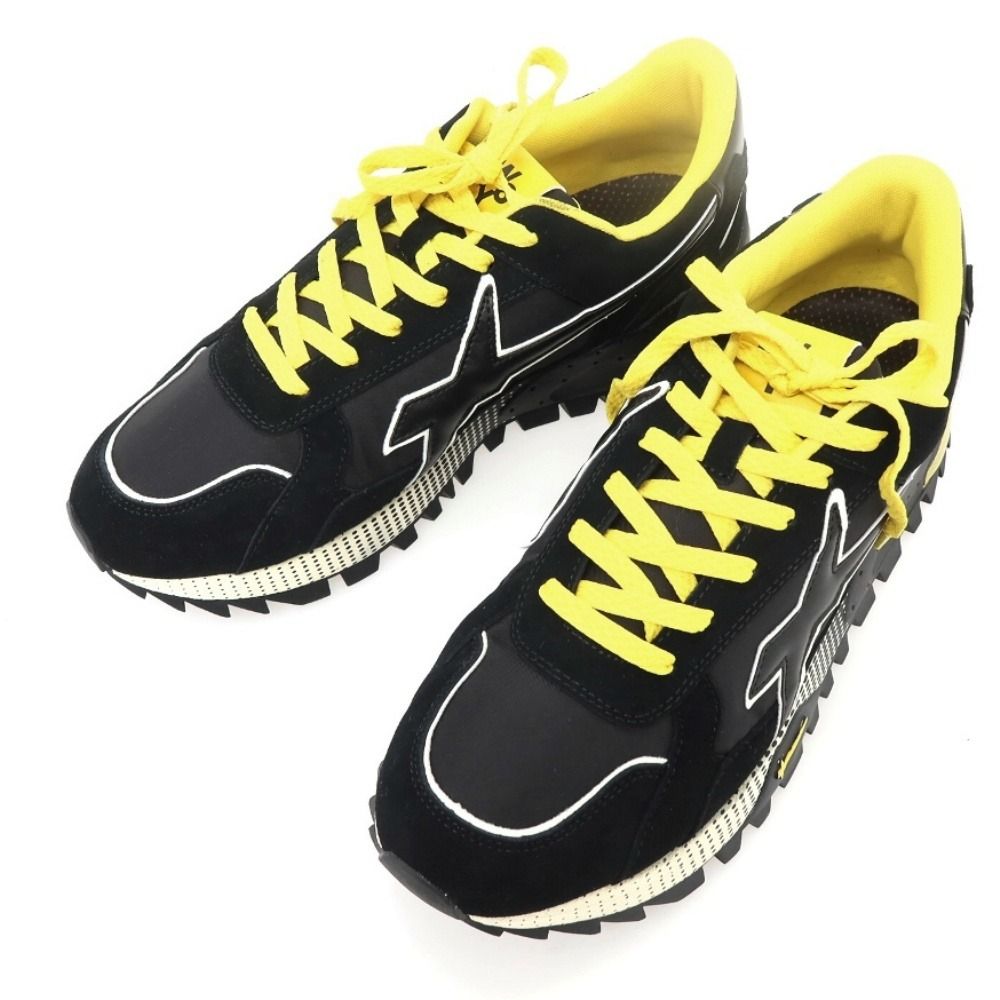 【新品アウトレット】ウィズ（W6YZ） W6YZ BRM241-0A04 ナイロン スエード スニーカー ブラックxイエロー【サイズ45】【メンズ】