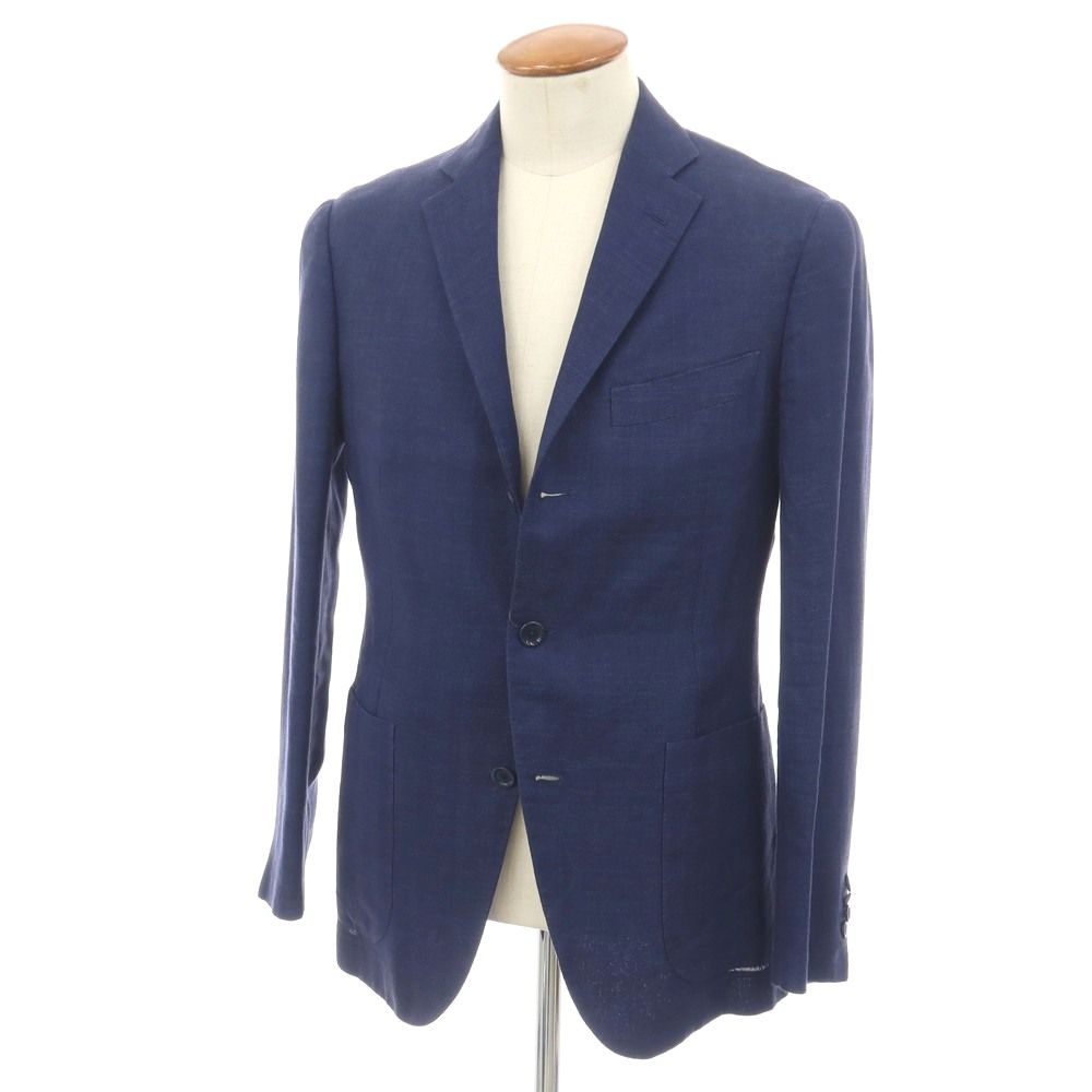 【中古】ベルベスト Belvest BEAMS F別注 リネンウールシルク ヘリンボーン 3B テーラードジャケット ライトネイビー【サイズ46】【メンズ】