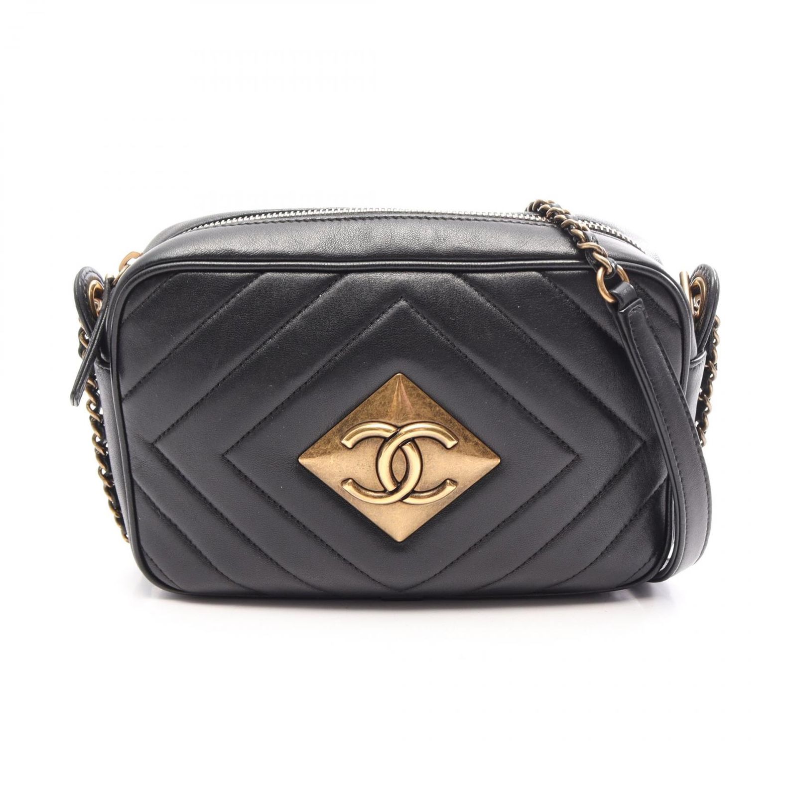 シャネル CHANEL ショルダーバッグ ココマーク ダイヤステッチ ブラック レザー ダイヤステッチ ココマーク チェーンショルダー レディース Used B