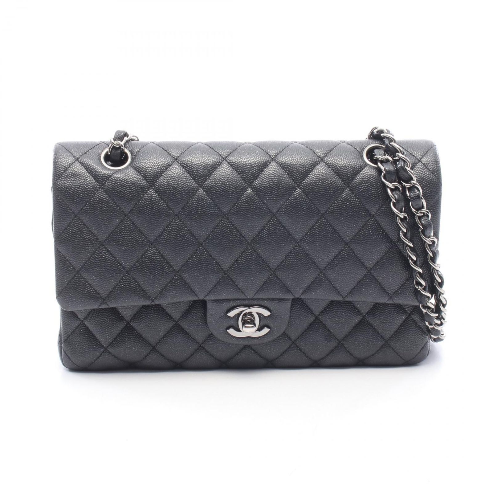 シャネル CHANEL ショルダーバッグ マトラッセ Wフラップ ラメブラック キャビアスキン(グレインドカーフ) マトラッセ ダブルフラップ チェーンショルダー 528,320円