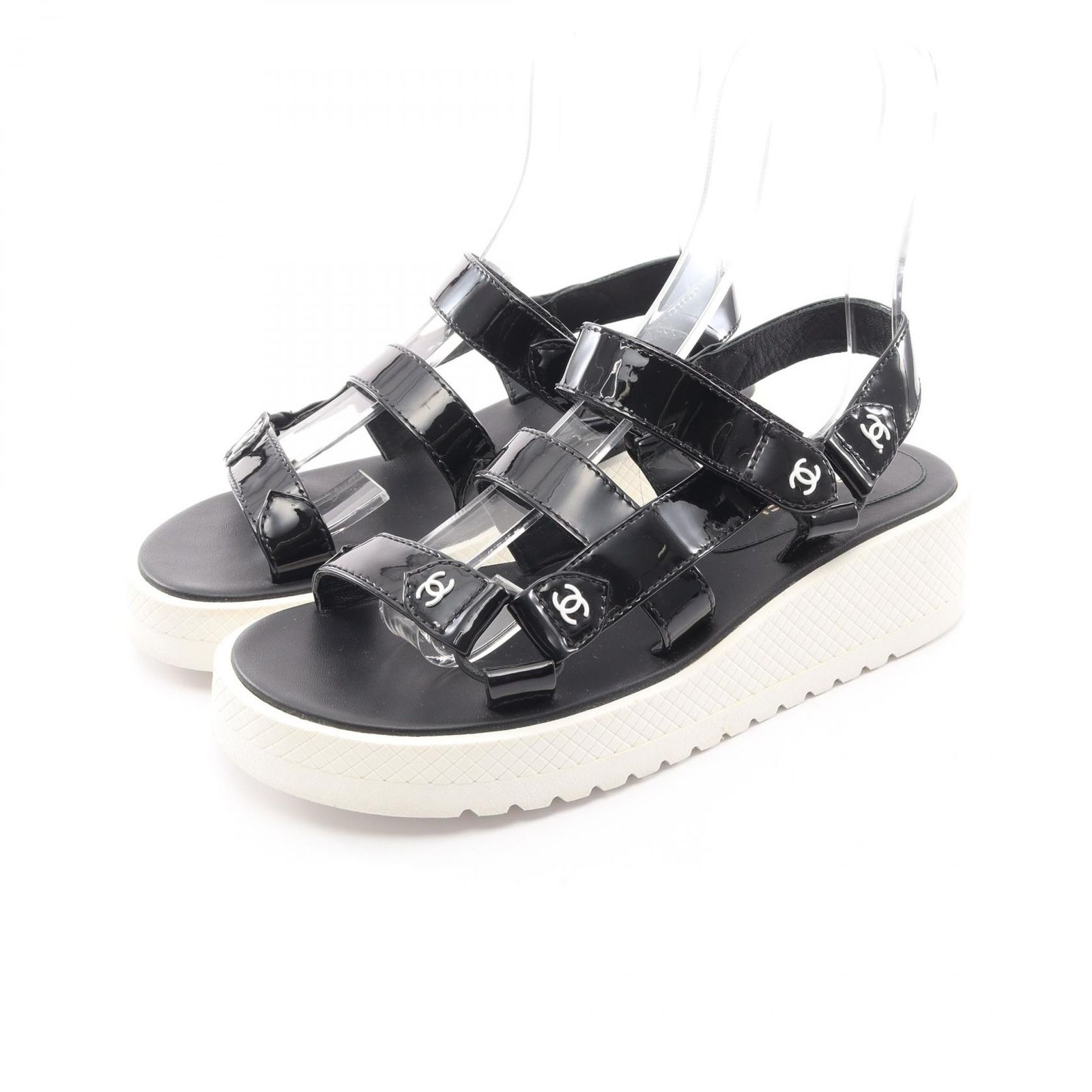 シャネル CHANEL サンダル ココマーク パテントレザー レザー サンダル レディース Used A