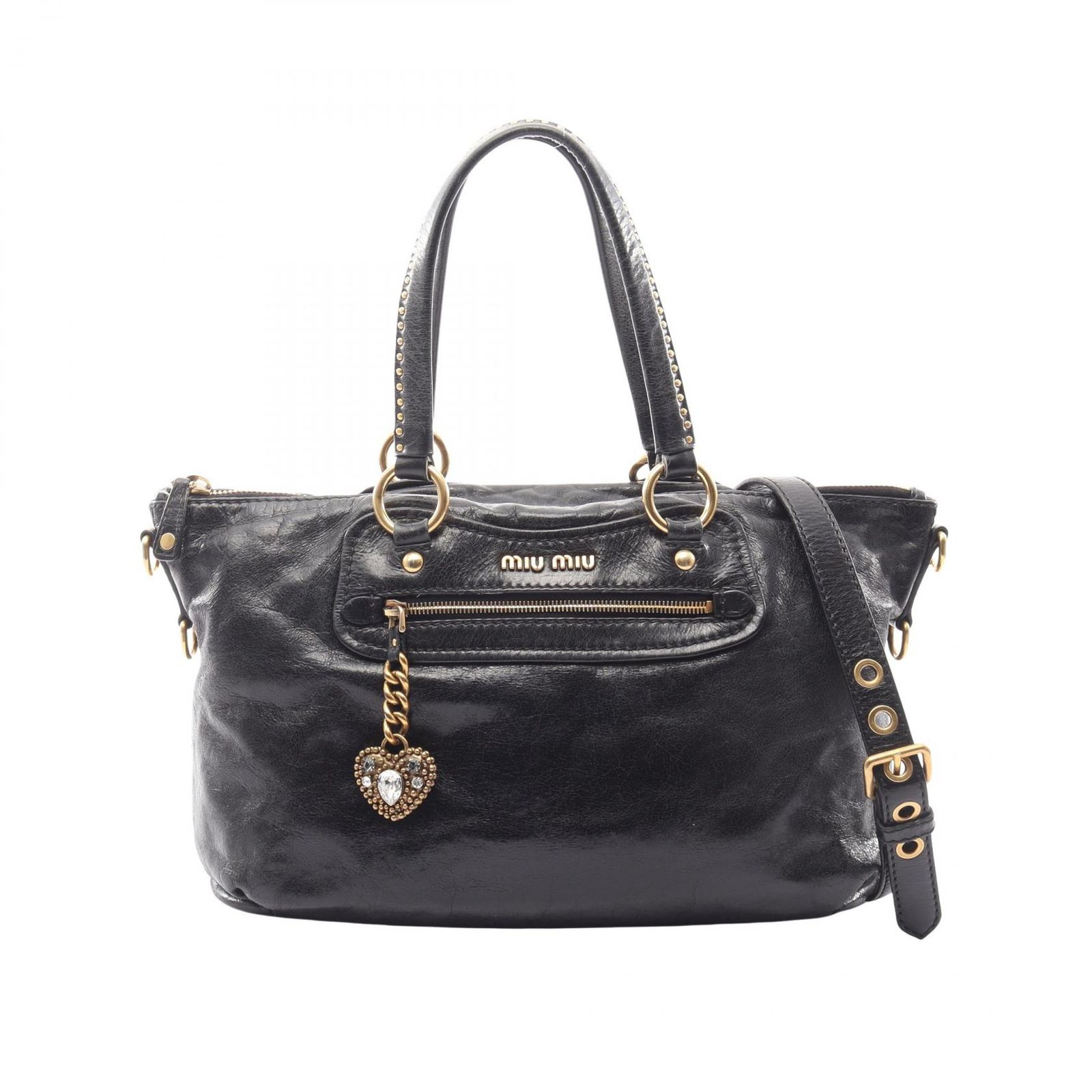 ミュウ ミュウ Miu Miu ハンドバッグ スタッズ 2WAY ブラック レザー 2wayショルダー レディース Used B 58,190円