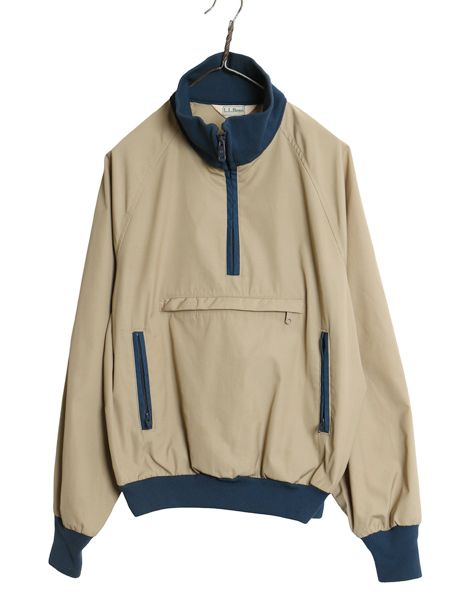 80s エルエルビーン ハーフジップ プルオーバー ジャケット メンズ M 程 ヴィンテージ アウトドア アノラック ツートン ポリ コットン 無地