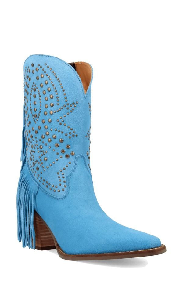 ディンゴ レディース シューズ ブーツ・レインブーツ フリンジ Dingo Star Power Fringe Stud Western Boot Blue ブルー