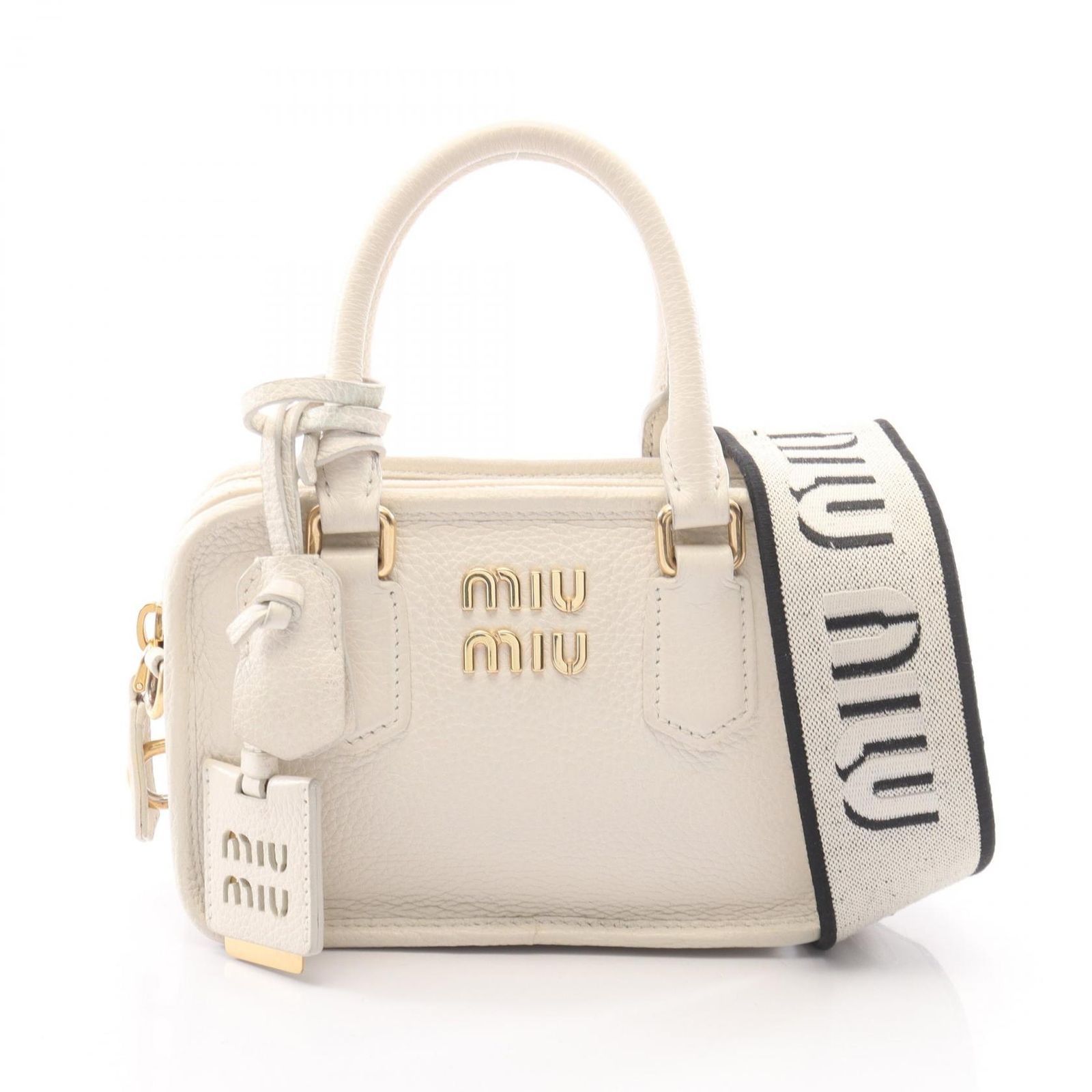 ミュウ ミュウ Miu Miu ハンドバッグ VIT.DAINO SOFT 2WAY 5BB123 ホワイト/ブラック レザー 2way ハンドバッグ レディース Used A