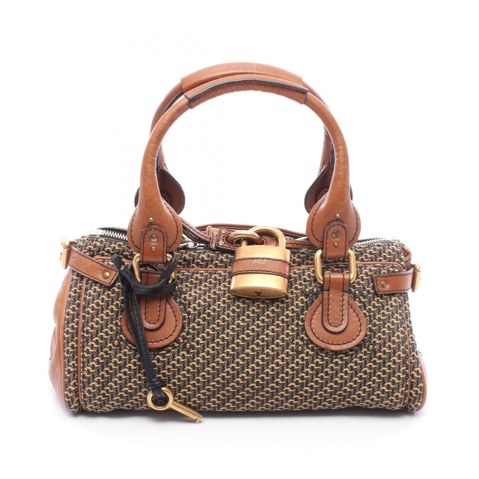 クロエ Chloe ハンドバッグ パディントン ブラウン/ブラック/ベージュ ファブリック レザー パディントン ミディアム レディース Used A