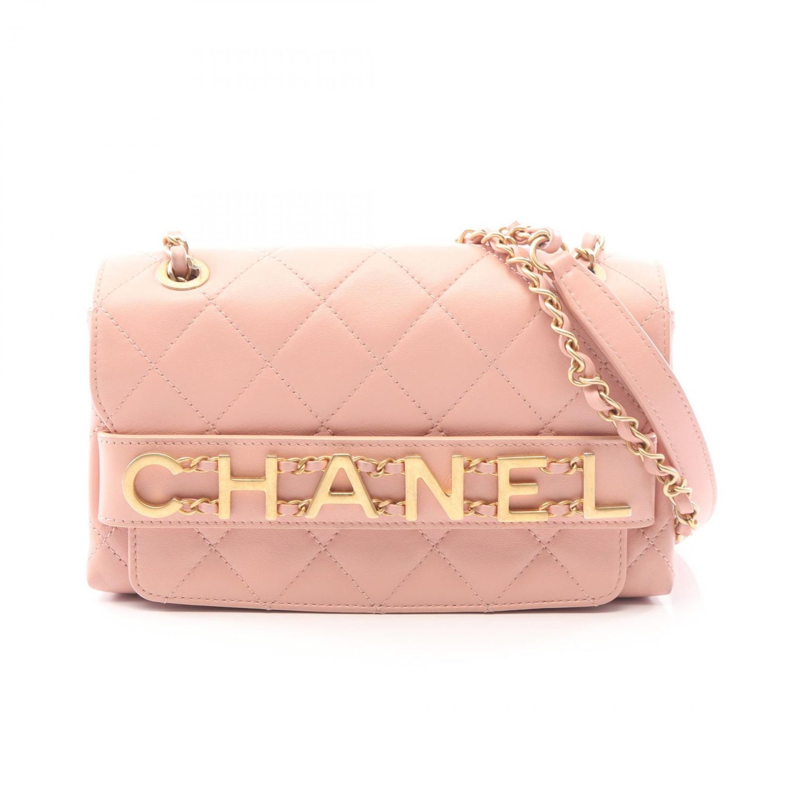 シャネル CHANEL ショルダーバッグ マトラッセ ロゴ AS4190 ピンク ラムスキン（羊革） マトラッセ ロゴ チェーンショルダー レディース Used B
