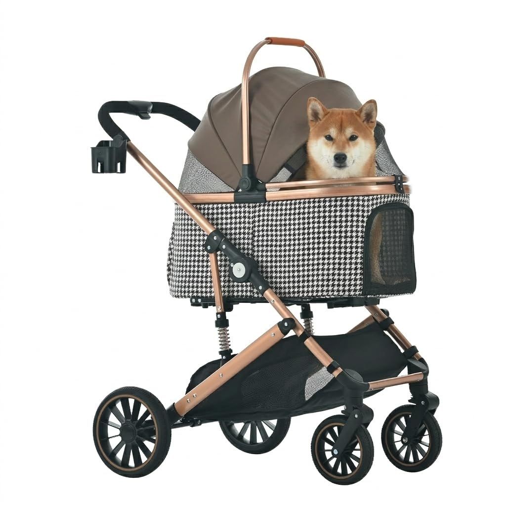 【日本企業】OSJ ペットカート 分離式 2way 対面式 中型犬 多頭 小型犬 耐荷重25kg 折りたたみ 軽量 アルミ製 4輪 ドッグカート フルオープン 通気 ダンパー付き ストッパー 飛び出し防止 お散歩 旅行 カフェ おしゃれ Mサイズ 千鳥格子&コ 16,498円