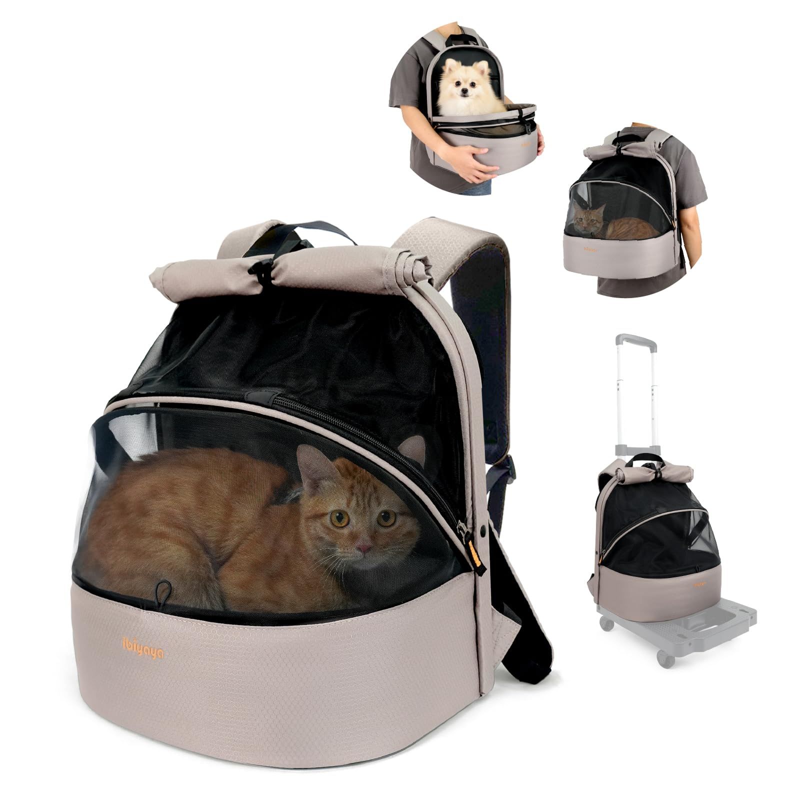 ibiyaya FC2462 猫 犬 ペットリュック 3WAY 90°開口デザイン 通気性 安定性 軽量 収納 折りたたみ 散歩 小型犬 中型猫 前抱き 後背用 スーツケースの取手に差し込み ペットキャリーバッグ (マット、飛び出し防止リード付き) アルミニウ 12,090円