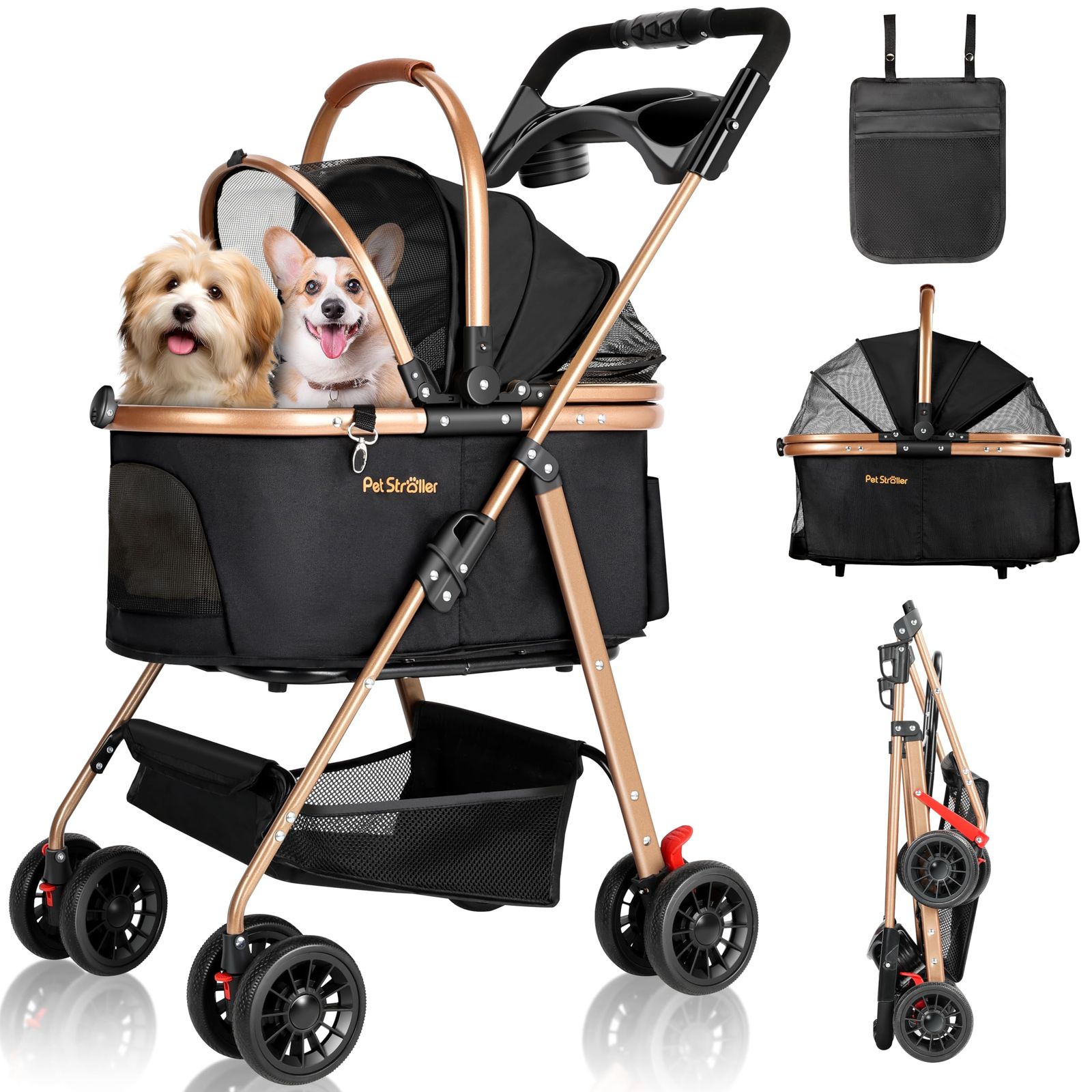 【日本法人運営】SAMONIC ペットカート 猫用 犬用 分離型 ワンタッチ折畳 前輪360°回転可能 耐摩耗PUホイール 後輪ストッパー付