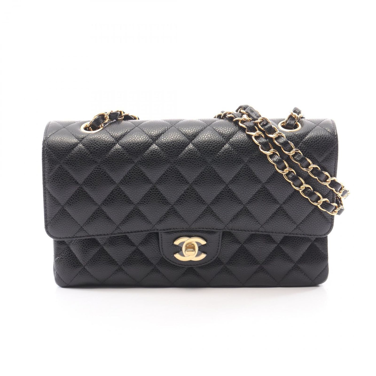 シャネル CHANEL ショルダーバッグ マトラッセ Wフラップ A01113 ブラック キャビアスキン(グレインドカーフ) マトラッセ ダブルフラップ チェーンショルダー