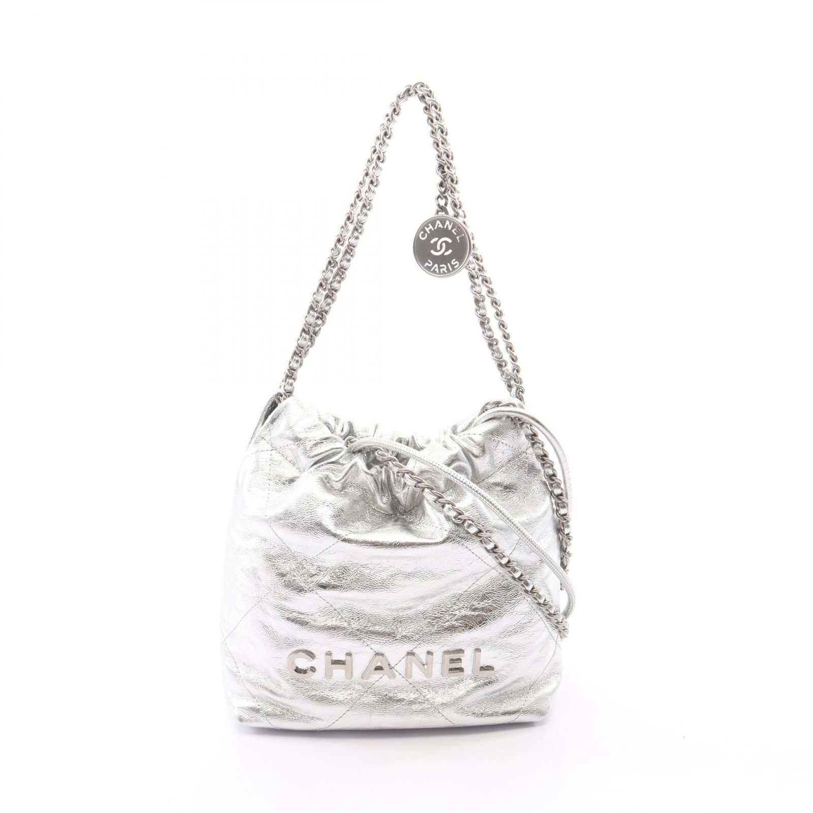 シャネル CHANEL ショルダーバッグ CHANEL 22 ミニ 2WAY シルバー レザー CHANEL22 マトラッセ ミニ チェーンショルダー レディース Used A 301,860円