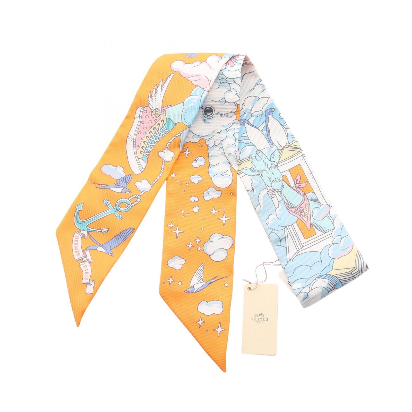 エルメス HERMES スカーフ ツイリー Sur Mon Nuage リボン シルク ツイリー レディース 未使用