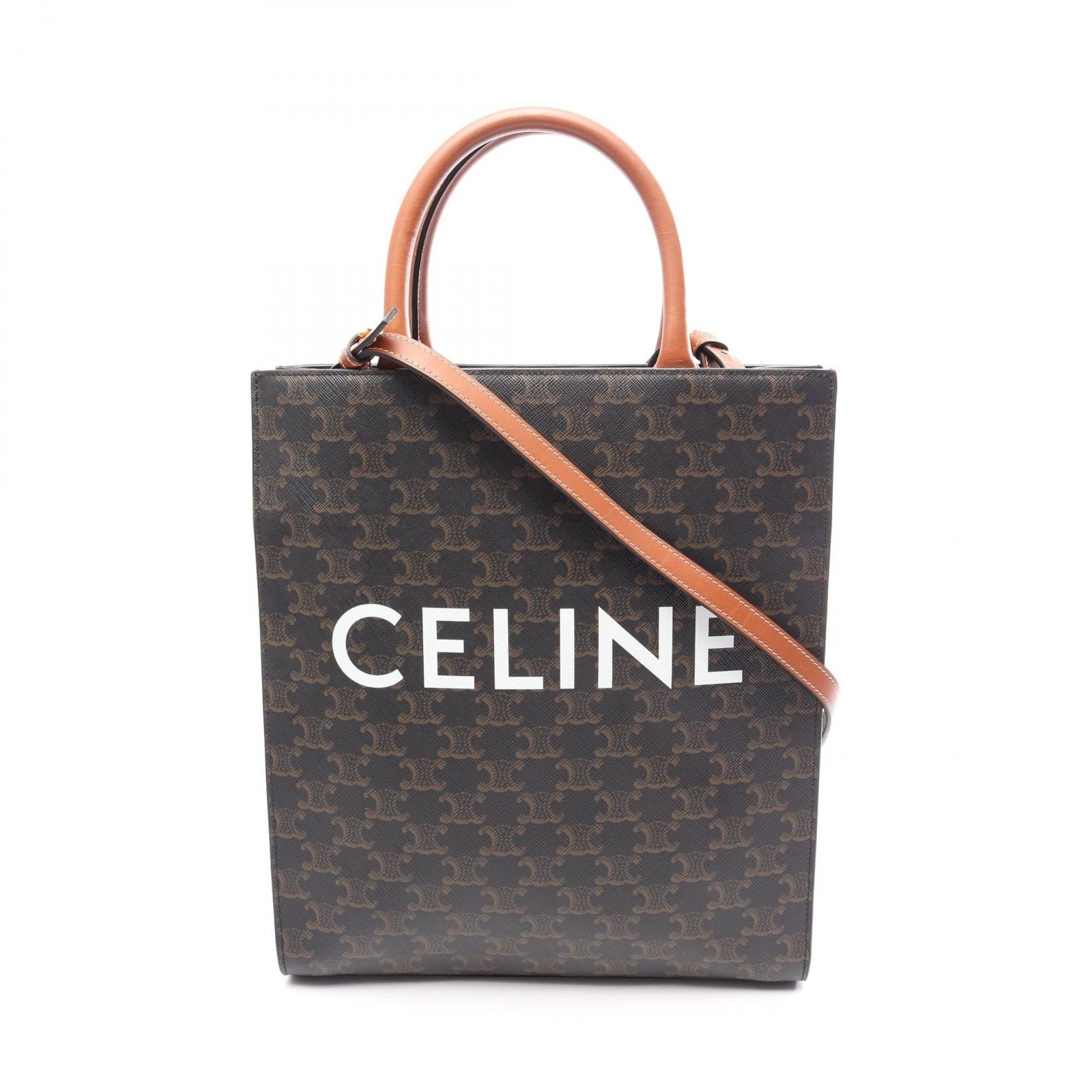 セリーヌ CELINE トートバッグ スモール バーティカル カバ トリオンフ 2WAY ブラウン/ブラック/ホワイト PVCコーティングキャンバス レザー トリオンフ バーティカル カバ スモール