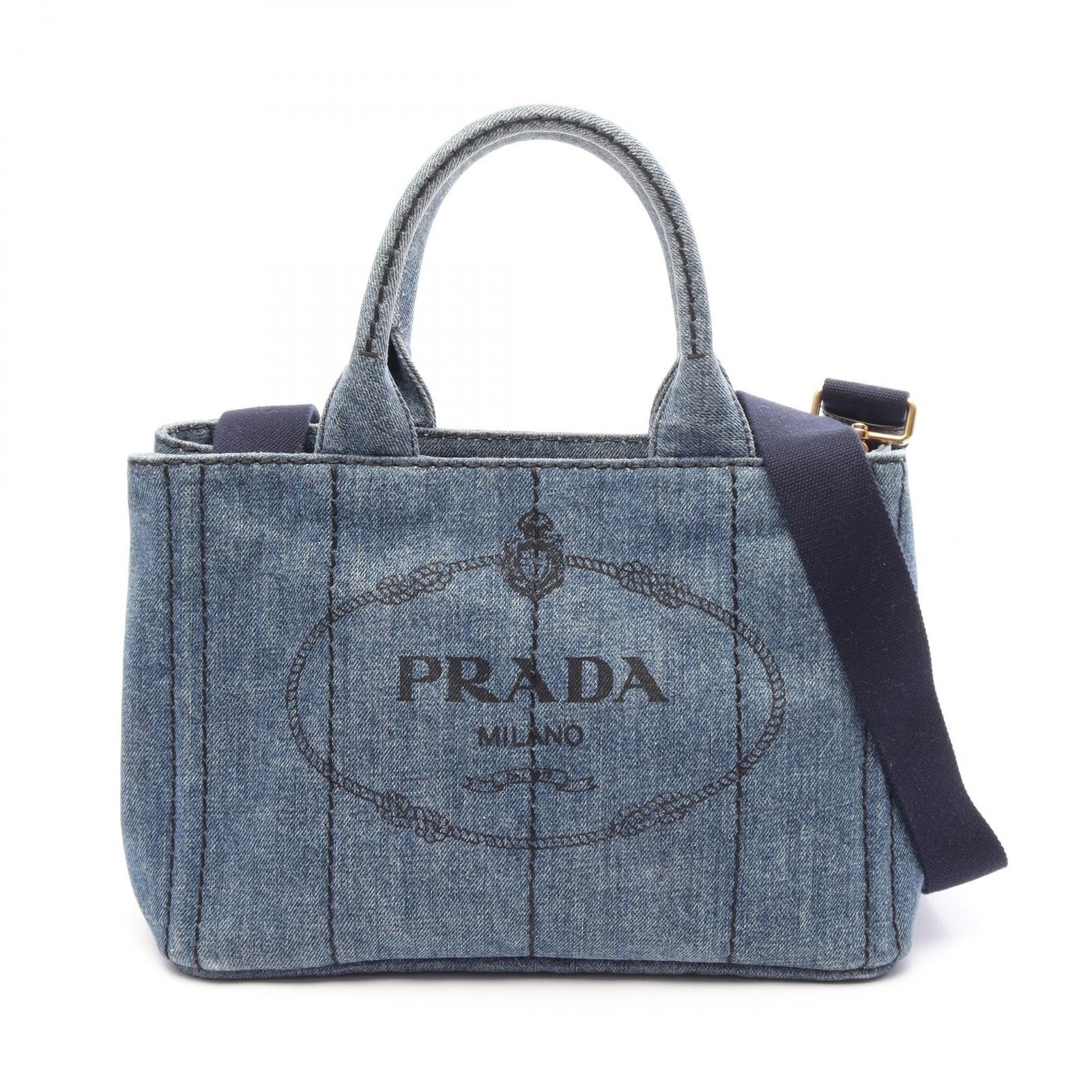プラダ PRADA トートバッグ CANAPA カナパ 2WAY 1BG439 ブルー デニム カナパ 2wayトート レディース Used A