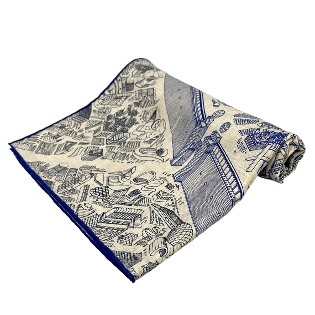HERMES(エルメス) ストール(ショール)美品 カレジェアン/カレ140 ナチュラル×ブルー・ロワイヤル×ペトロール カシミヤ、シルク