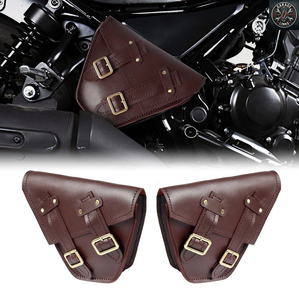 BROWN LEATHER MOTORCYCLE SADDLEBAGS SIDE TOOL BAG SADDLE BAG POUCH HONDAKAWASAKI/YAMAHA