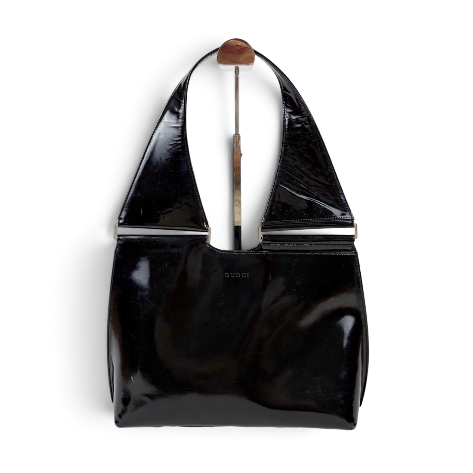 GUCCI Leather Hobo Bag グッチ　ミラーカーフレザー　ホーボーバッグ　トップハンドルバッグ　ハンドバッグ　ブラック