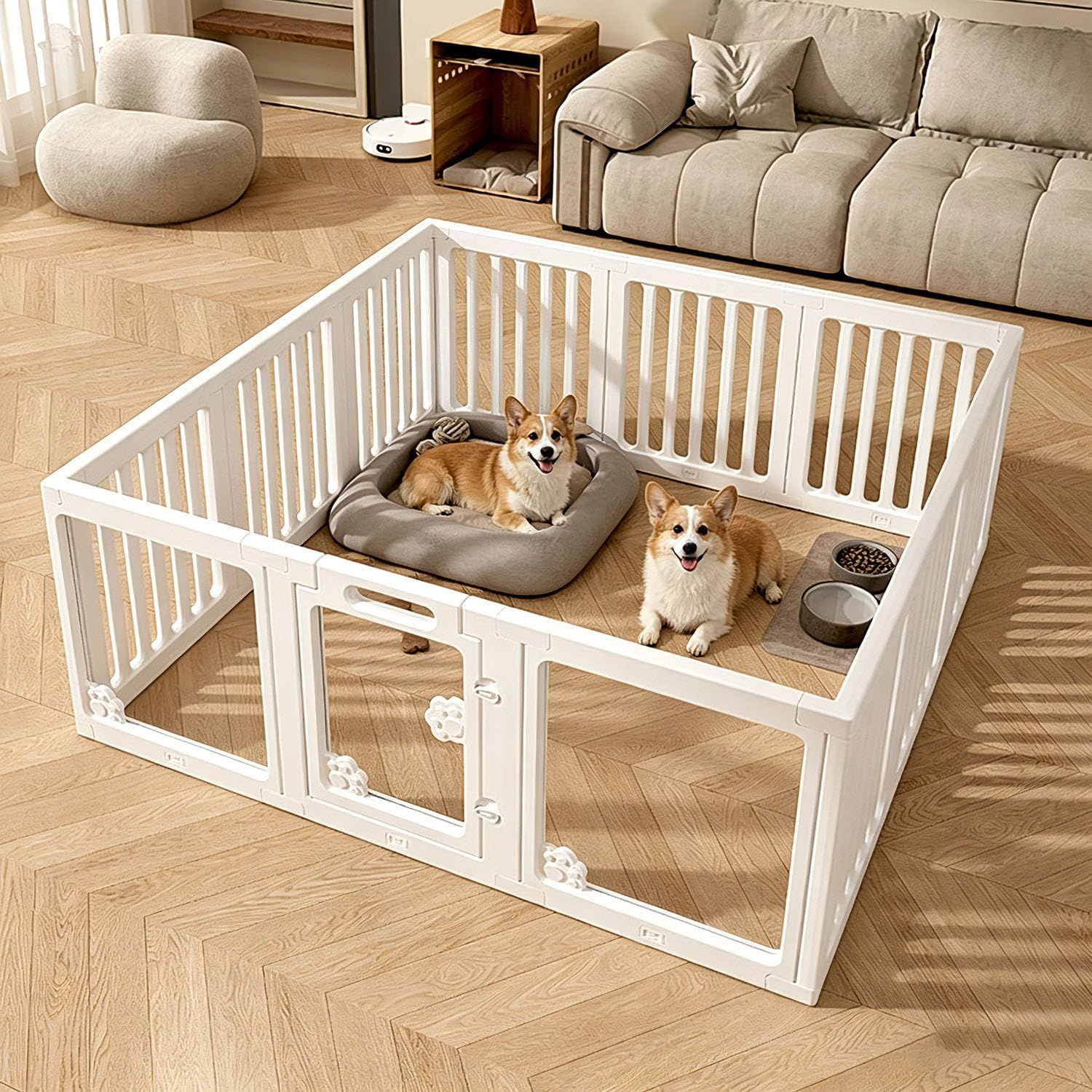 ペットサークル 折りたたみ 犬 サークル 室内 置くだけ DIY ペットフェンス 透明アクリル板 大きめ パネル ペットケージ 小型犬 ドア付き 高さ60cm 犬げーじ 中型犬 おしゃれ ペット ゲージ 持ち運び 逃げ防止 滑り止め 丈夫 頑丈 傷つきにくい