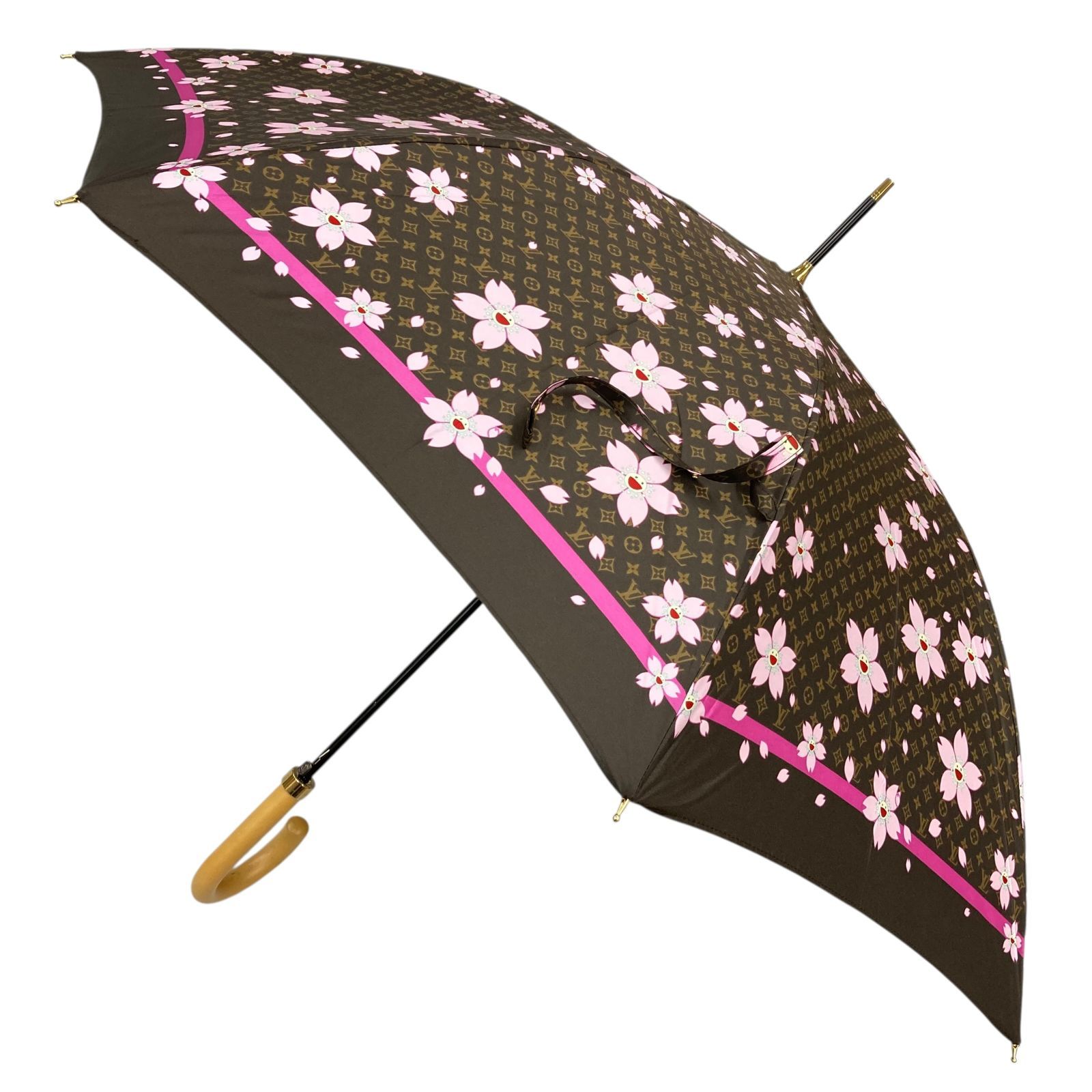 美品【ルイヴィトン】本物 LOUIS VUITTON 傘 モノグラム チェリーブロッサム M92030 全長89cm 村上隆コラボ 桜 パラプルュイ アンブレラ