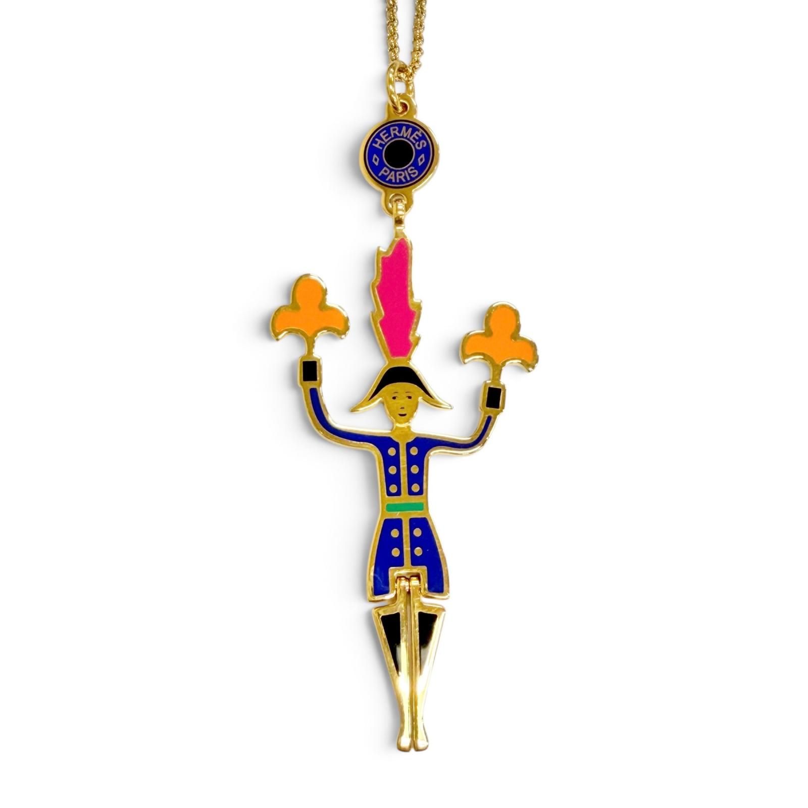 美品△HERMES エルメス 2024年製 Boucles d'oreilles Artificier 花火師 ペンダント ネックレス ゴールド マルチカラー 仏製 レディース