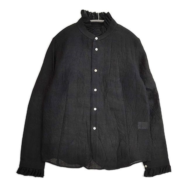 R&D.M.Co- 未使用品 SHADING CHECK FRILL COLLAR SHIRT 定価44000円 ブラウス シャツ ブラック レディース オールドマンズテーラー【中古】6-0722M∞