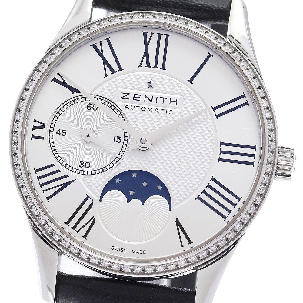 ゼニス ZENITH 16.2310.692 クラスエリート ウルトラシン ムーンフェイズ ダイヤベゼル 自動巻き レディース 良品 保証書付き_971207