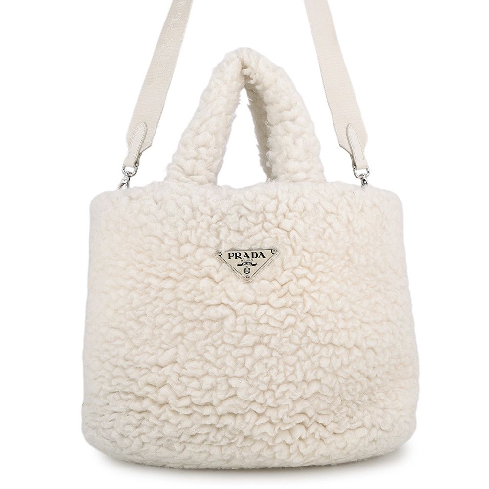 プラダ トートバッグ トライアングルロゴ シアリング スモールトート カシミヤ ウール 1BG428 PRADA 2way 白 64,295円