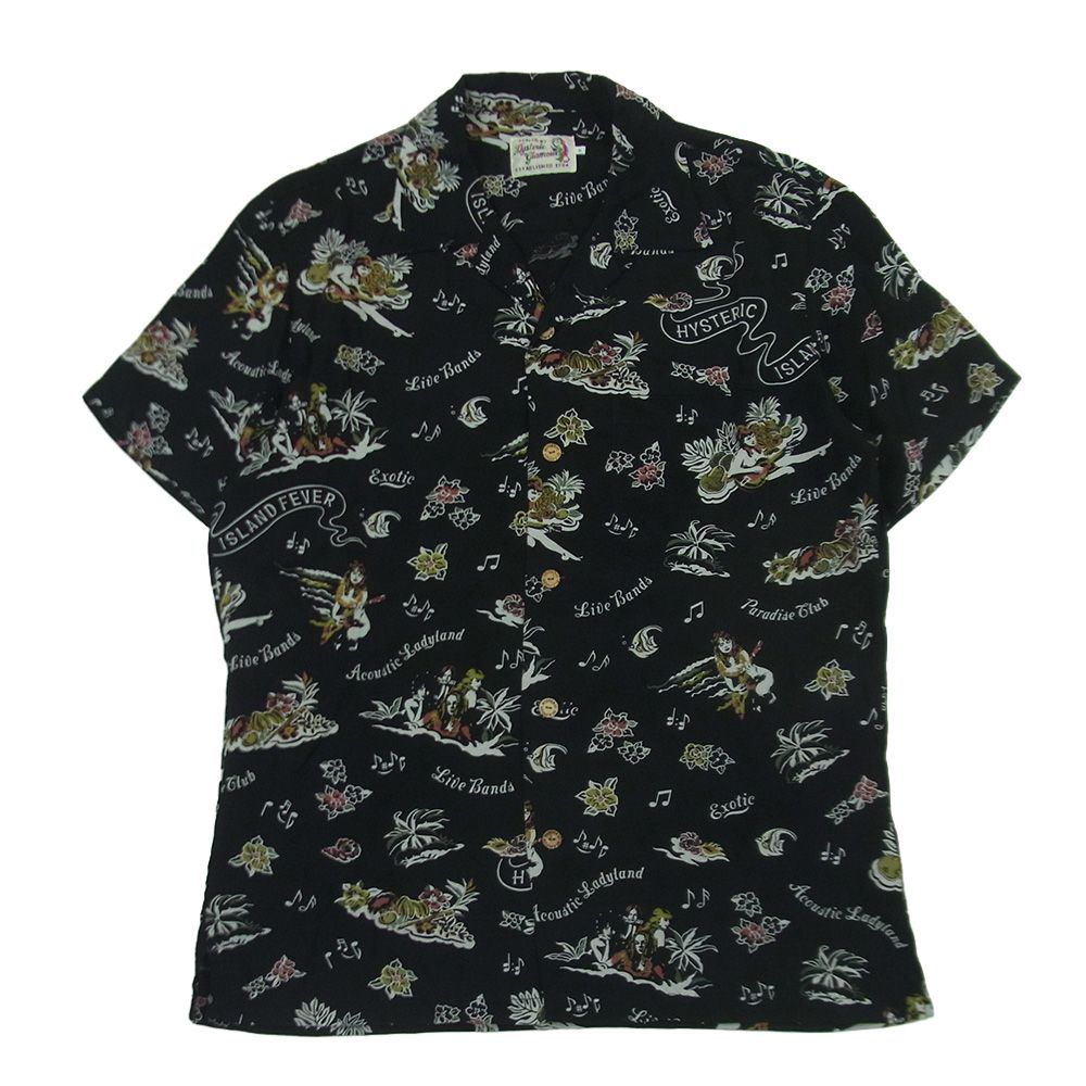 HYSTERIC GLAMOUR ヒステリックグラマー 17SS 02171AH08 レーヨン 総柄 アロハシャツ 開襟 半袖 シャツ ブラック系 S【中古】