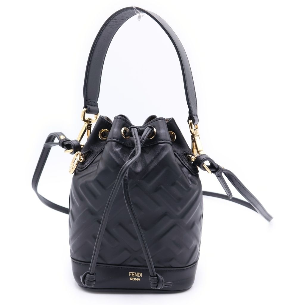 FENDI (フェンディ) モントレゾール ミニ ショルダーバッグ 巾着バッグ ブラック レザー 8BS093 ゴールド金具 78,650円