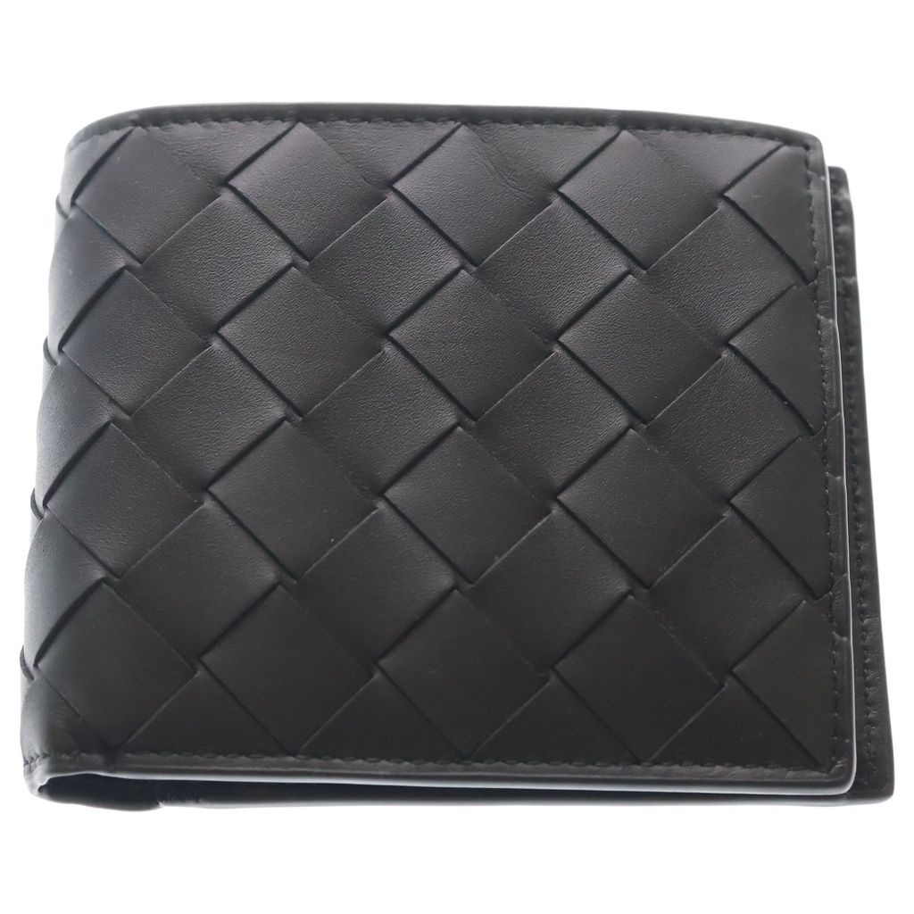 BOTTEGA VENETA (ボッテガヴェネタ) イントレチャート レザー 二つ折り財布 コンパクトウォレット ブラック