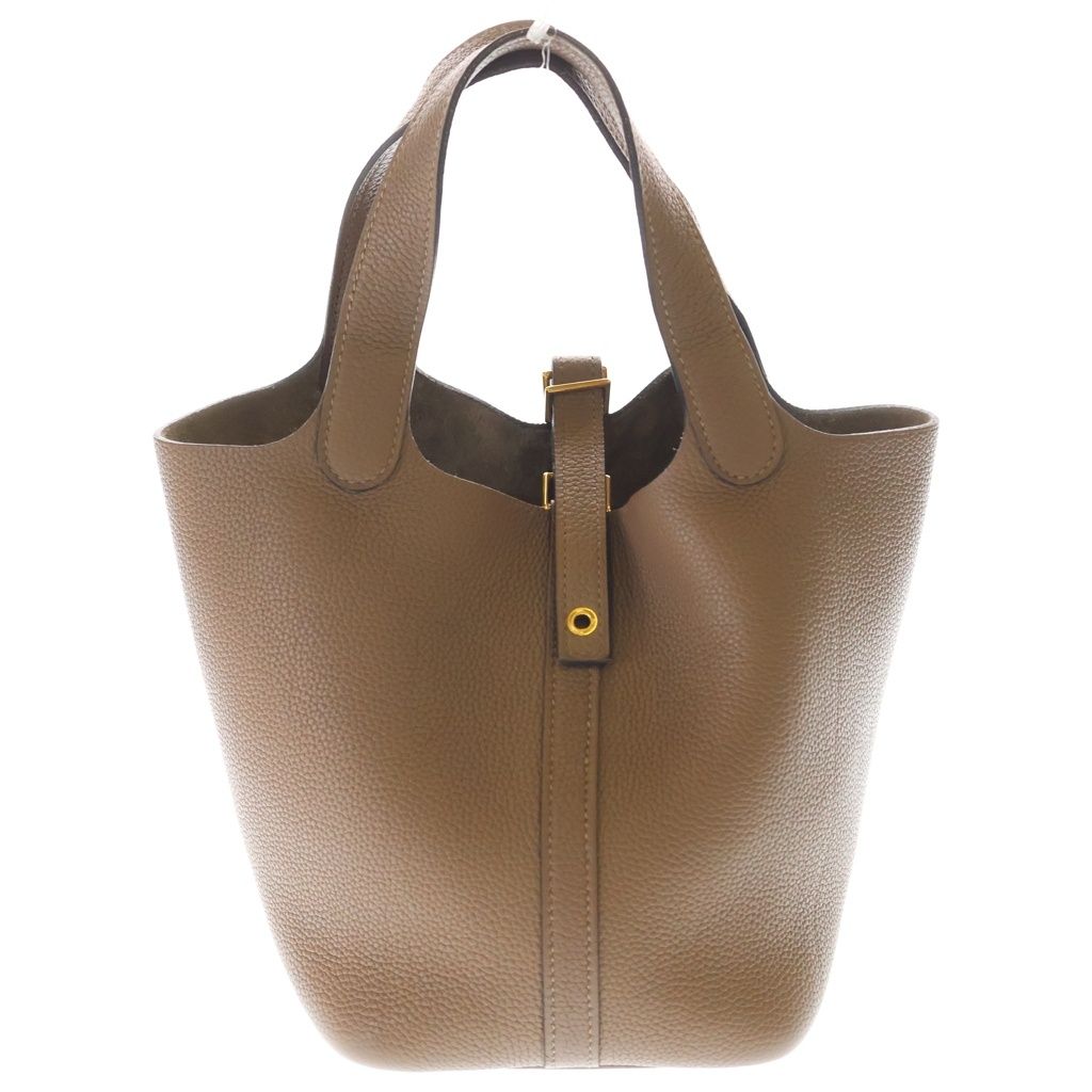 HERMES (エルメス) ピコタンロック18 ハンドバッグ ミニバッグ トリヨン ベージュドワイマール ブラウン Y刻印 ゴールド金具