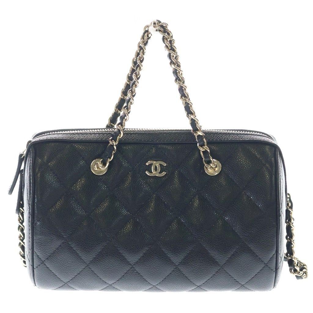 CHANEL (シャネル) マトラッセ タイムレス クラシック ライン 2WAY チェーンショルダーバッグ ハンドバッグ ミニボストンブラック キャビアスキン AP4474 ゴールド金具