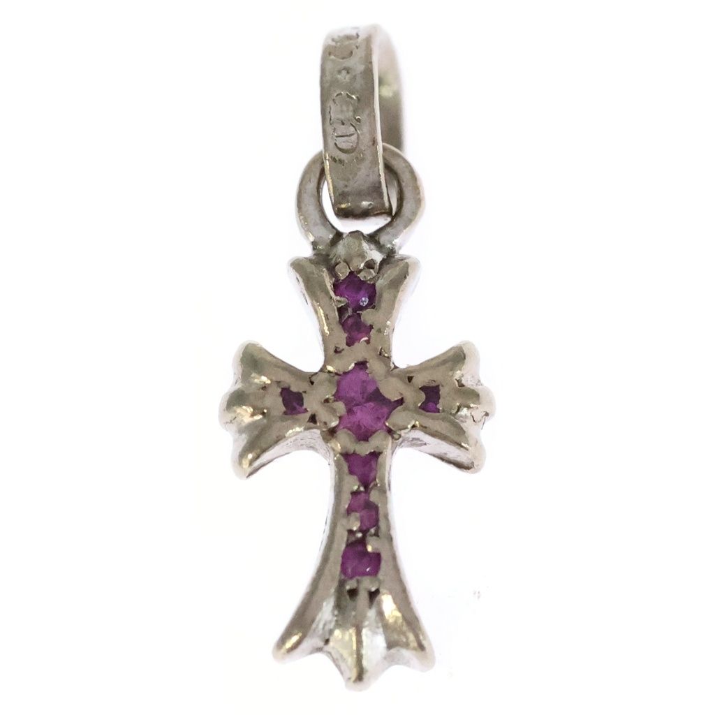 CHROME HEARTS (クロムハーツ) 18K CRS BBYFAT P/SAP ベイビーファットクロス PAVEピンクサファイア ペンダントトップ ホワイトゴールド -