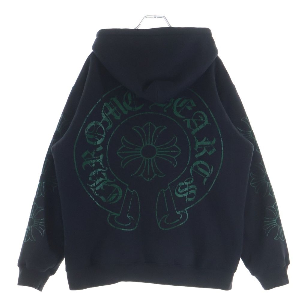 CHROME HEARTS (クロムハーツ) OLD CH PLUS 袖CHプラスプリント ジップアップ パーカー ブラック/グリーン