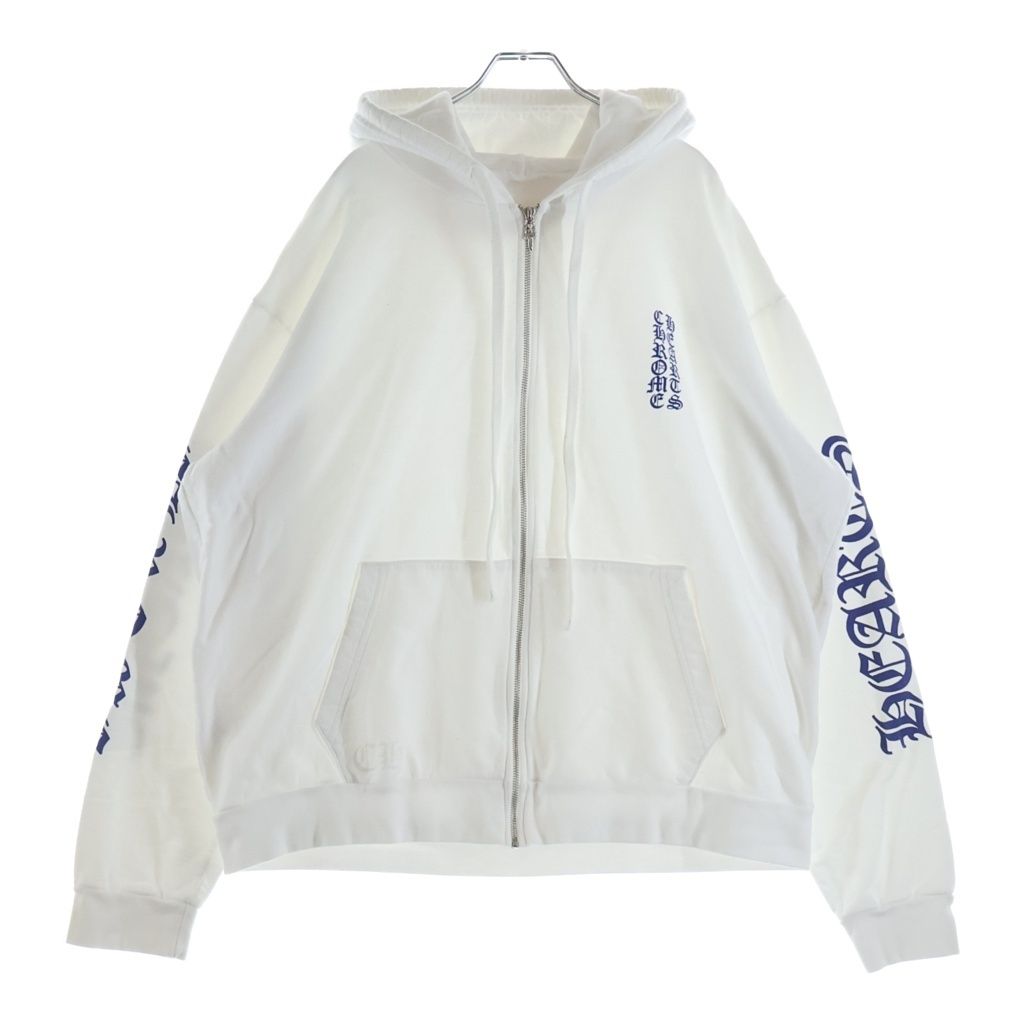 CHROME HEARTS (クロムハーツ) SWTSHRT HD ZIP 袖英字プリントダガージップパーカー ホワイト/ブルー -