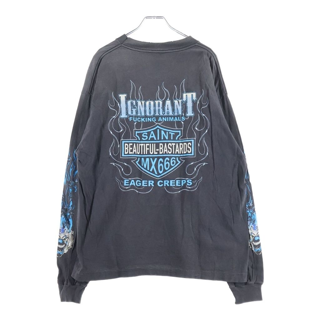 SAINT MICHAEL (セントマイケル) 24AW LS TEE BTFL BASTARS ヴィンテージ加工 両面アームプリント クルーネック 長袖Tシャツ カットソー ブラック SM-YS1-0000-013