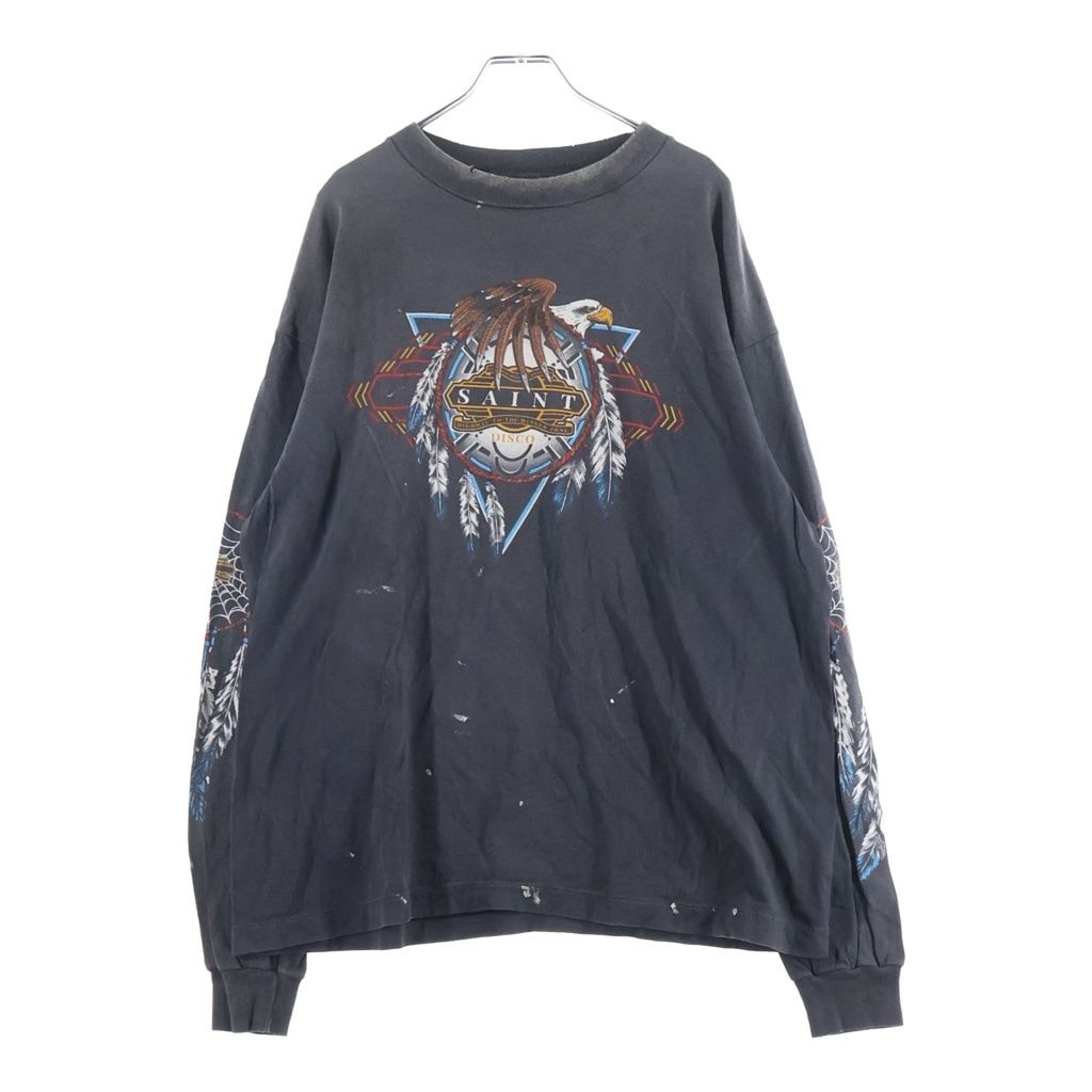 SAINT MICHAEL (セントマイケル) 25SS ×TEFLON DISCO LS TEE テフロン ディスコ加工 クルーネック 長袖Tシャツ カットソー ブラック SM-HR8-0000-C40