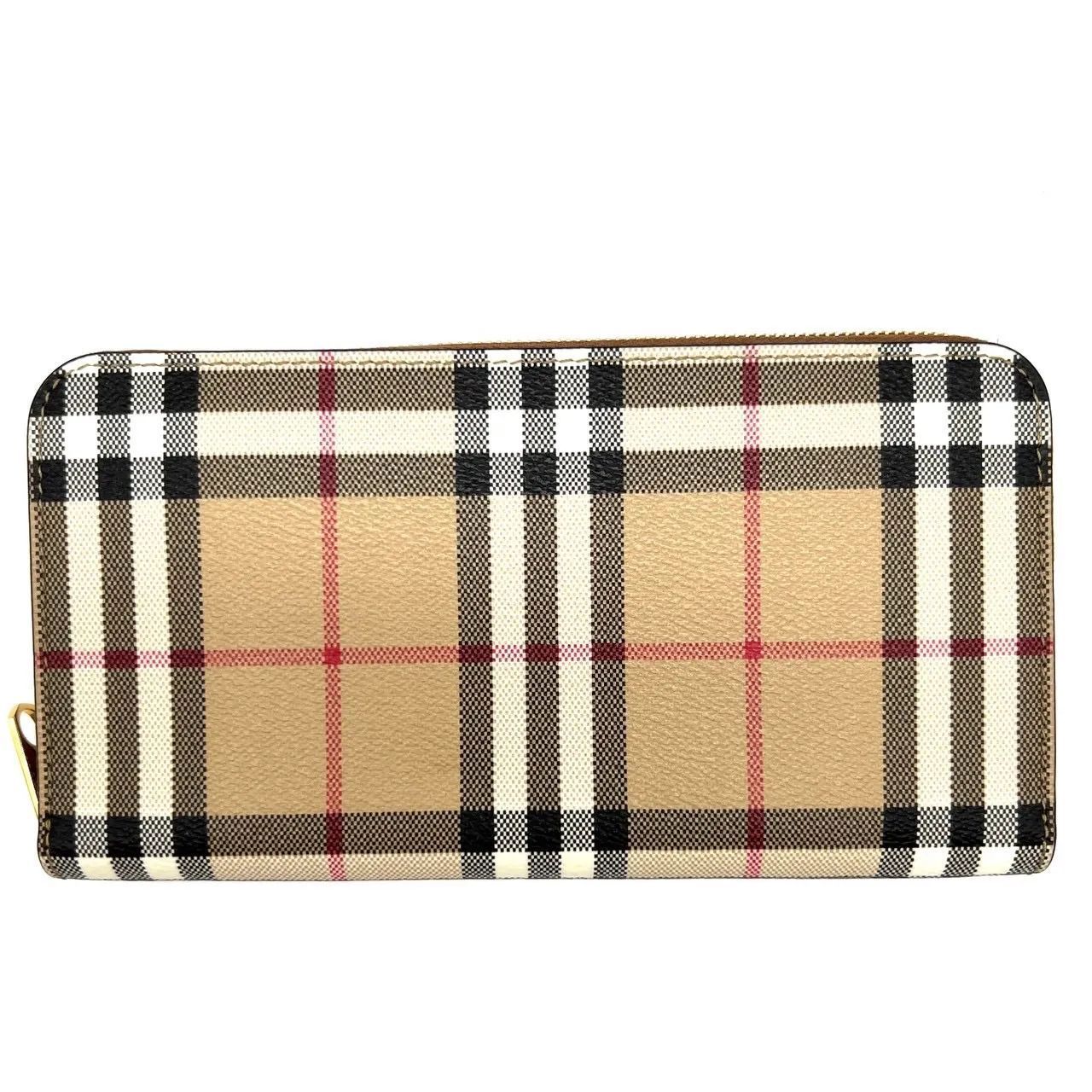 BURBERRYバーバリー ノベチェック ラウンドジップ ロングウォレット ラウンドファスナー 長財布 PVC レザー ベージュ チェック レディース 財布 ギフト プレゼント