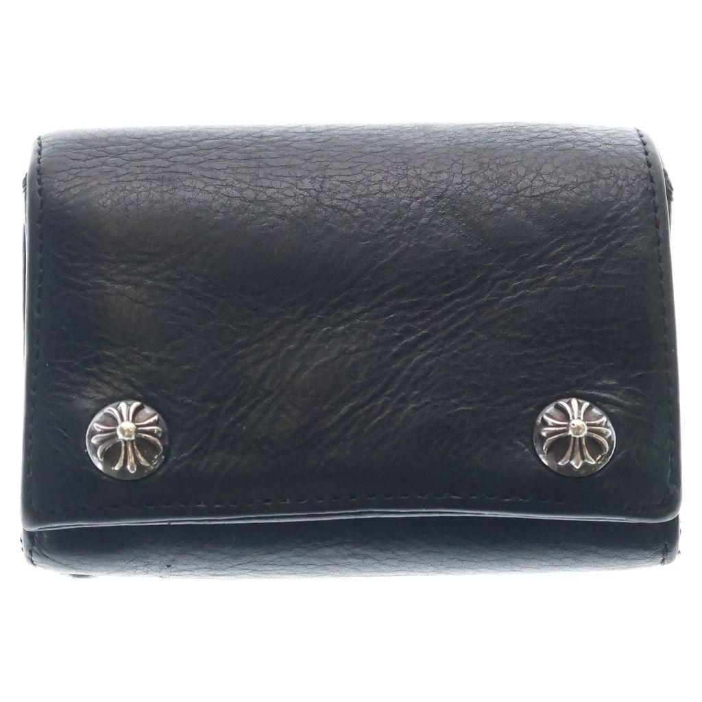 CHROME HEARTS (クロムハーツ) 3FOLD 3フォールド クロスボールボタン レザーウォレット 財布 ブラック BCA364 ‐