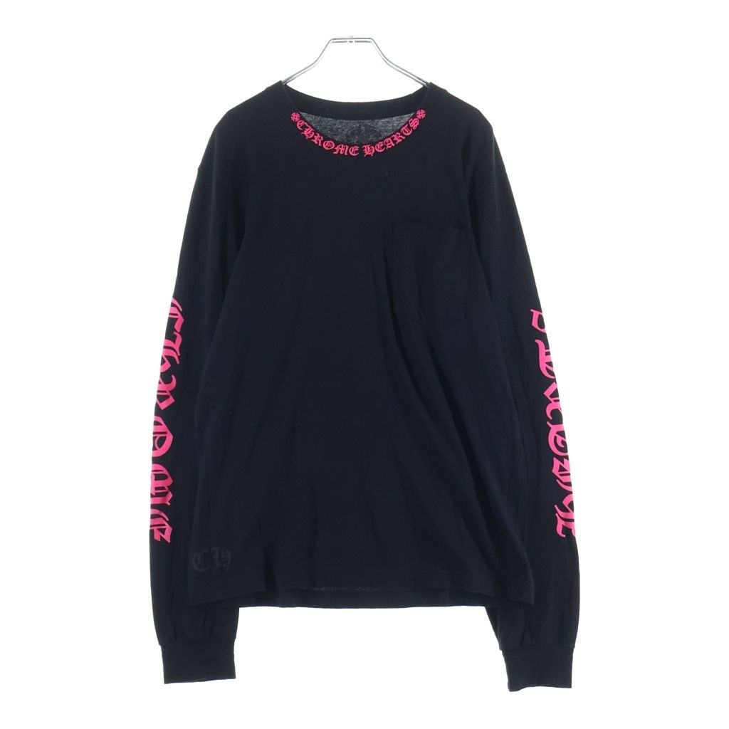 CHROME HEARTS (クロムハーツ) Old English Neck Logo Long Sleeve Tee オールドイングリッシュネックロゴ長袖Tシャツ カットソー ブラック/ピンク -