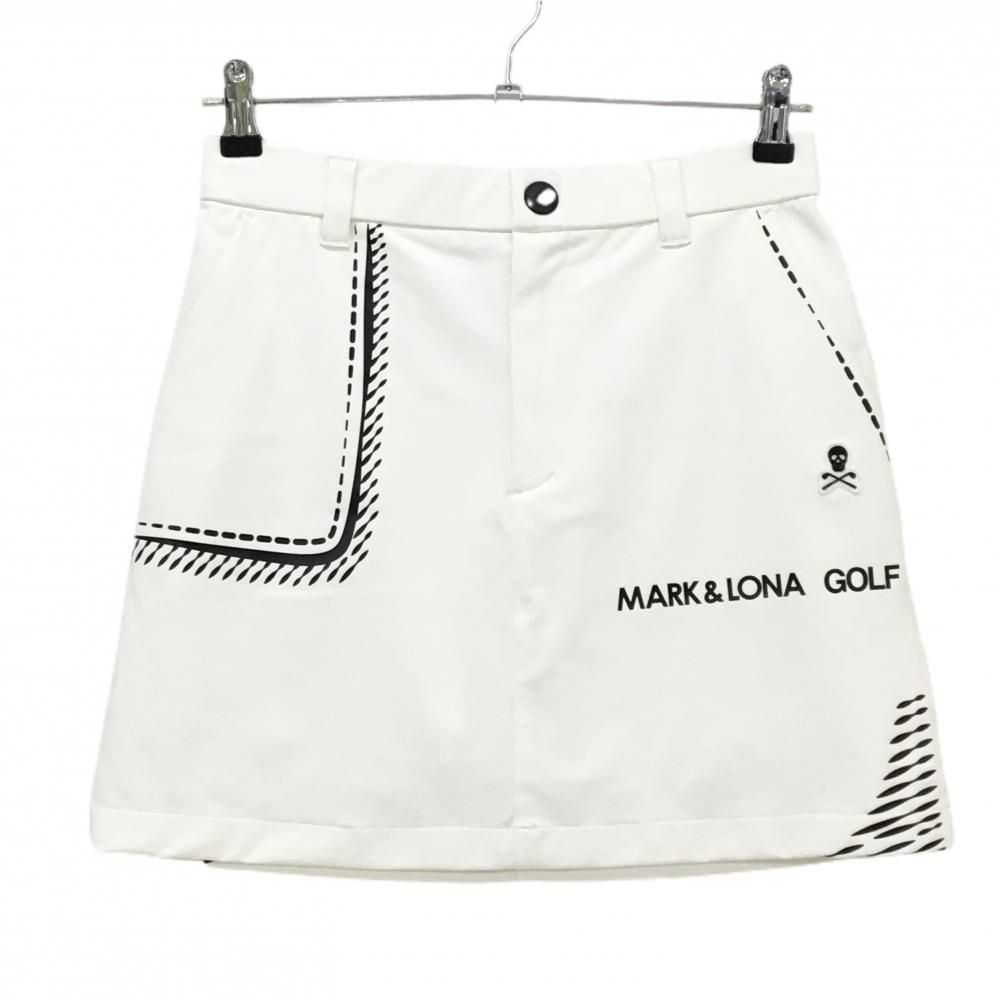 【美品】マークアンドロナ スカート 白×黒 ロゴプリント 内側インナーパンツ レディース 38(M) ゴルフウェア 2024年モデル MARK＆LONA
